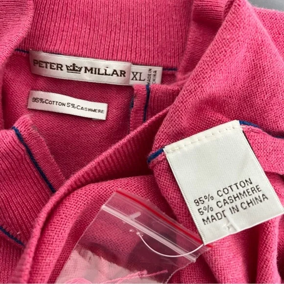 Peter Millar Cotton Cashmere Corded Contrast Quarter Zip Pullover Sweater XL - Picture 3 of 9